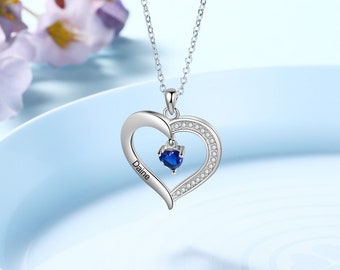 Collar con nombre personalizado con 1-6 piedras de nacimiento, joyería grabada en forma de corazón, regalo personalizado para el día de la madre para el cumpleaños de la boda