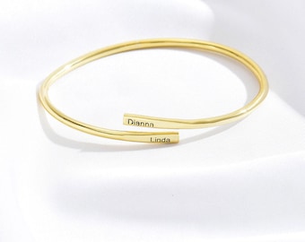 Custom Engraved Double Name Bangle Bracelets, Engraved Bangle, Name Bracelet, Personalized Jewelty Bridesmaid Gift, Personalized Bangle ECB
