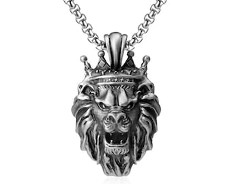 Lion King Silver Mens Necklace, Best Lion Men Necklace, Lion King Charm With Chain, Necklace For Men, BestFriend Gift Necklace, Lion Gift