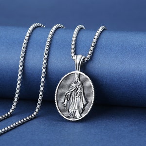 Collar de la Virgen María para hombre, colgante de la Virgen del Carmen, colgante católico hecho a mano, collar de la Santa Madre, joyería religiosa para hombre