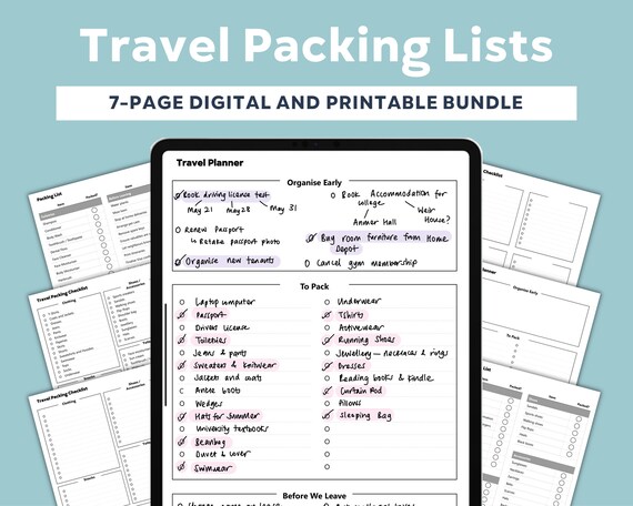 Digital Travel Packing Checklist Printable Bundle Holiday - Etsy