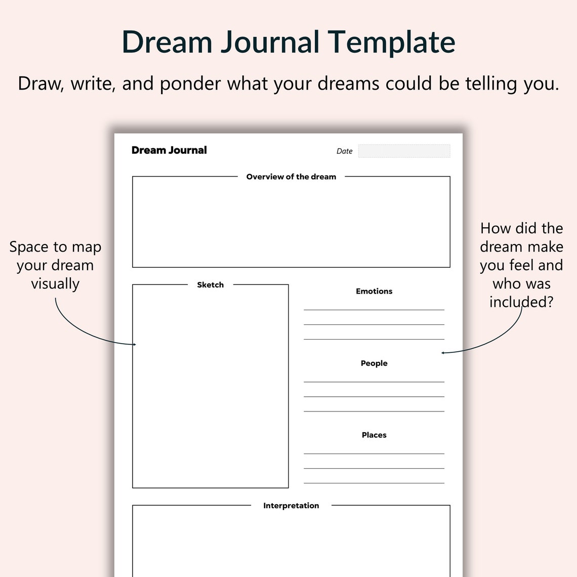 Dream Journal Printable Log Template Digital PDF Paper Ipad - Etsy ...