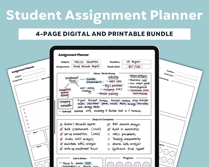Student Assignment Planner Printable for College Instant | Etsy
