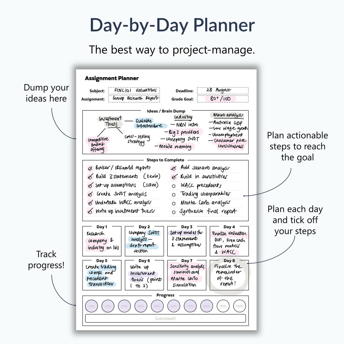 Student Assignment Planner Printable for College Instant | Etsy