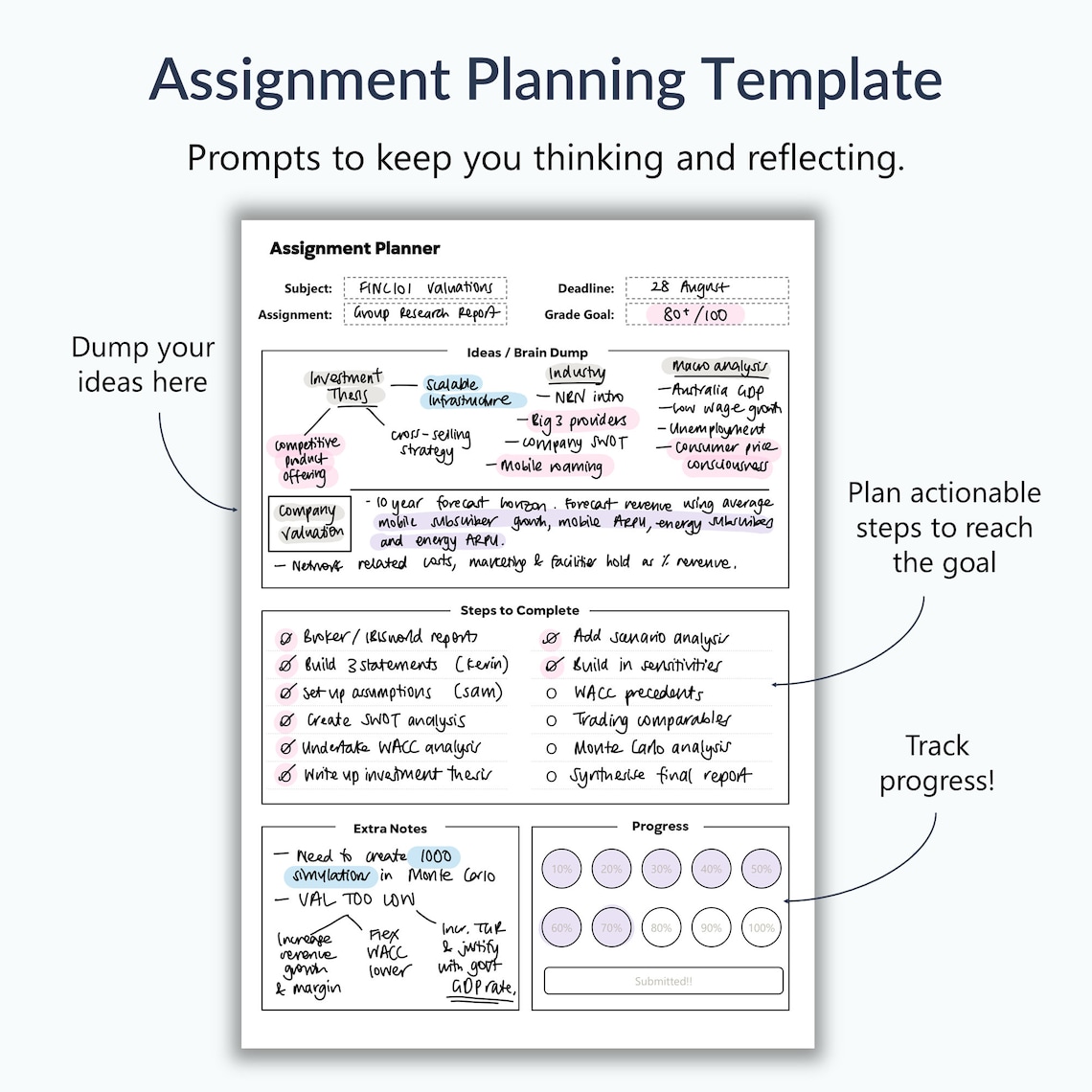 Student Assignment Planner Printable for College Instant | Etsy