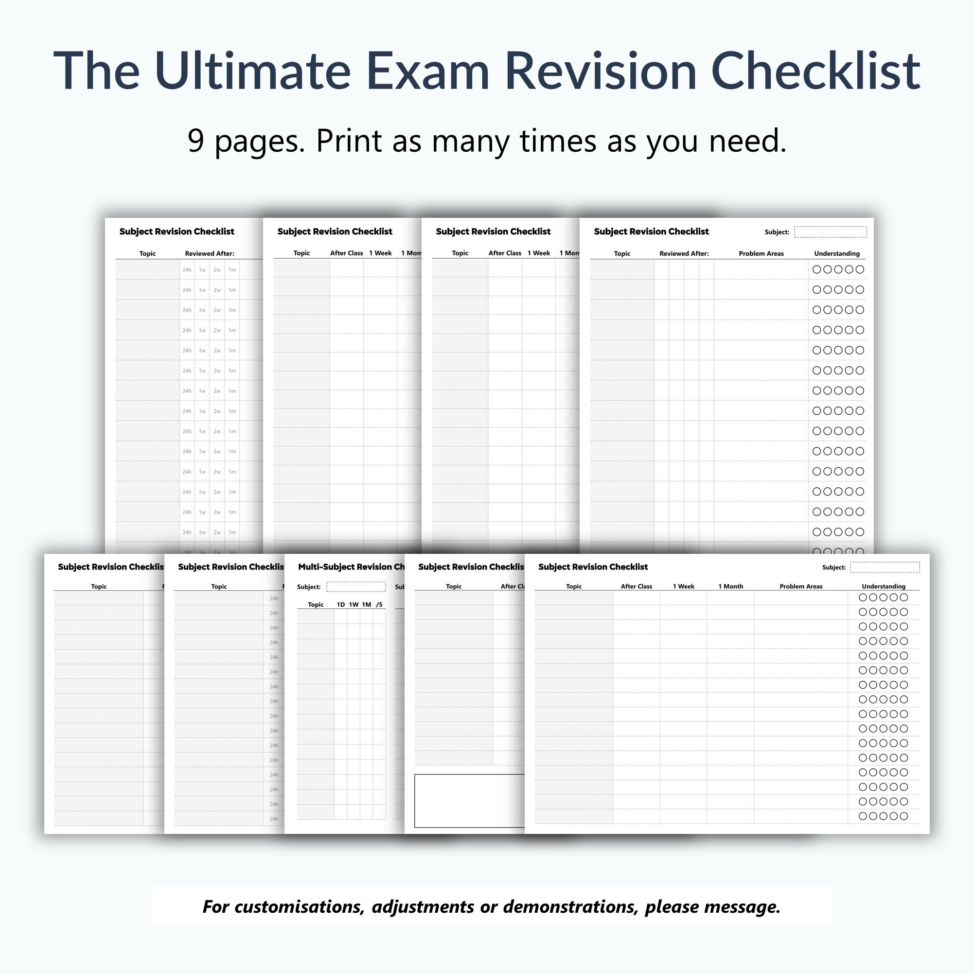 Prüfung Checkliste Revision Printable Tracker Etsy.de