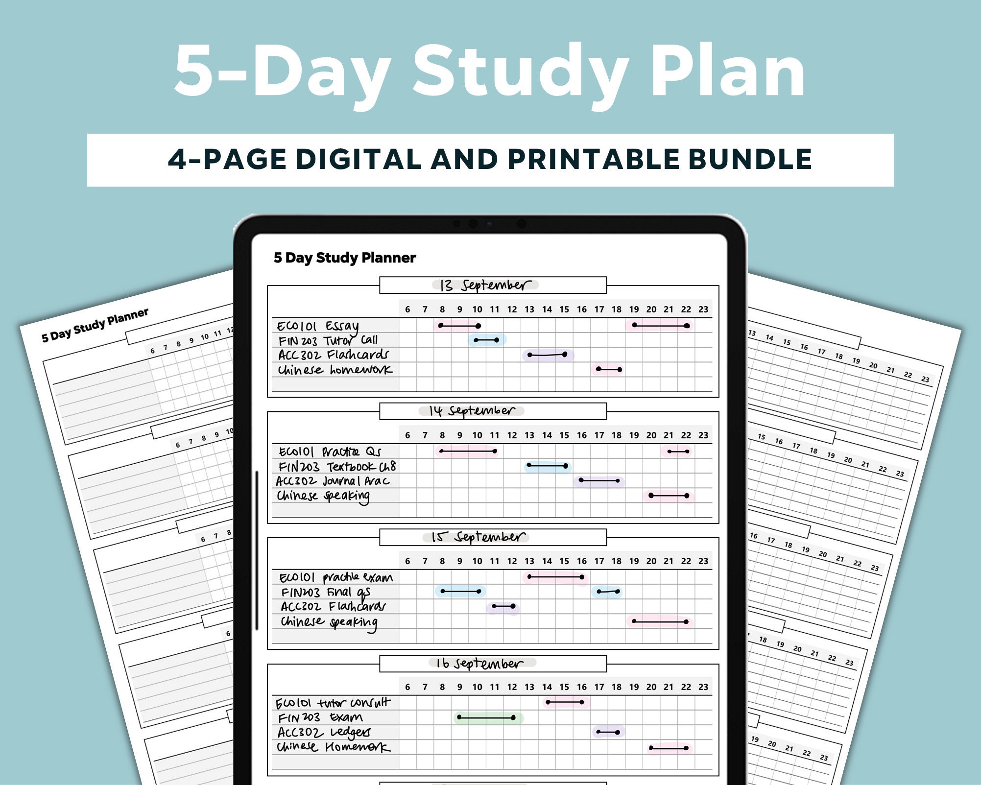 Five Day Study Plan Digital Printable Template Pack Students Etsy Five Day Study Plan Digital Printable Template Pack Students Etsy