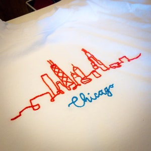 Hand Embroidered City Skyline Silhouette T-shirt / Sweatshirt, Custom