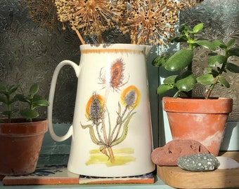Teasel Floral 3 pint Pitcher: Hand-Decorated Bone China Water Jug Hedgerow Botanical Illustration Vase