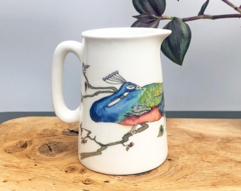 Hand-Decorated Peacock Bone China Creamer - 1/2 Pint Small Milk Jug