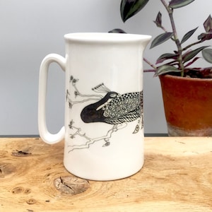 Peacock 1 Pint Bone China Pitcher: Monochrome Magical Bird Milk Jug Black & White Vase