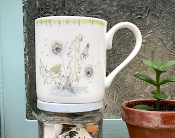 Dandelion Illustrated Bone China Mug - Hedgeflora Botanical Small Regular Tea Coffee Cup