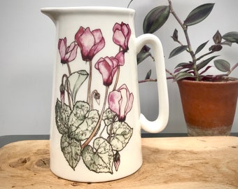 Cyclamen Floral Bone China Pitcher: Pink Botanical Illustration 2pt Jug