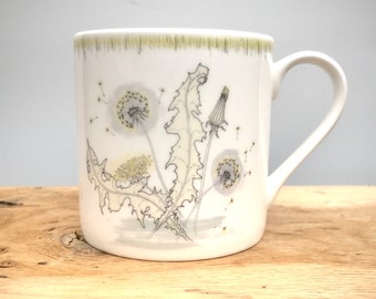 Dandelion Botanical Illustrated Bone China Mug: Large Tea Coffee Cup
