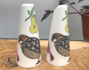Retro Partridge & Pear Bone China Salt and Pepper Cruet Set