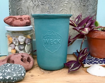 Teal Porcelain Handmade Lidded Jar: Decorative Kitchen Storage Salt Pig Garlic Keeper