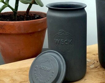 Small Charcoal Porcelain Handmade Lidded Jar: Decorative Black Storage Container