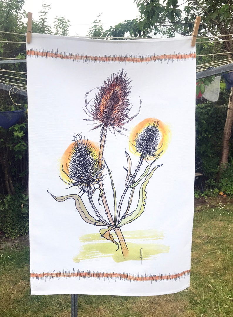 50s Cow Parsley Tea Towel Fifties Style Mid-Century modern Dish Towel Cow Parsley Floral Design Cloth Textile cow Parsley Tea Cloth