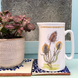 Teasel Bone China Pitcher: Botanical Floral 1 Pint Milk Jug (20oz)