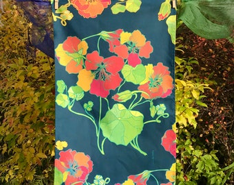Wild Nasturtium Print Tea Towel Stylish Navy Nasturtium Dish Towel Nasturtium Design Cloth Textile Floral Tea Cloth Bright Colours