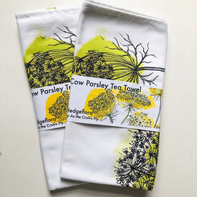 50s Cow Parsley Tea Towel Fifties Style Mid-Century modern Dish Towel Cow Parsley Floral Design Cloth Textile cow Parsley Tea Cloth