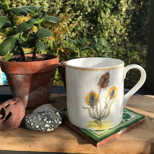 Large Teasel Mug Bone China Mug Tea Mug Coffee Mug Illustrated Mug Teasel Tea Cup Coffee Cup Botanical Illustration Thistle Design Hedgerow