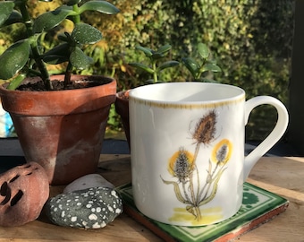 Teasel Large Bone China Mug: Botanical Illustration, Hedgerow Design Tea Coffee Cup