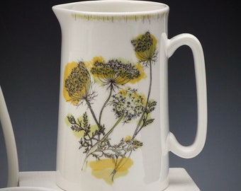 Cow Parsley Bone China Pitcher: Queen Anne’s Lace Botanical Milk Jug, 1pt 20oz