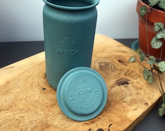 Teal Porcelain Lidded Jar: Handmade Decorative Storage Pot salt container