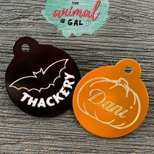 Halloween Pet Tag Witchy Spooky Bat Gift Seasonal ID Name Tag Dog Cat Pet Present Pumpkin Bat Witch Ghost Costume