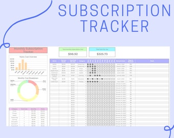 Modello Fogli Google per monitoraggio degli abbonamenti, monitoraggio del budget finanziario mensile, pianificazione degli abbonamenti e registro delle spese