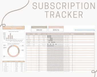 Modello Fogli Google per monitoraggio degli abbonamenti, monitoraggio del budget finanziario mensile, pianificazione degli abbonamenti e registro delle spese