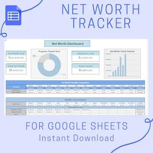 Net Worth Tracker Spreadsheet Template for Google Sheets, Personal Finance Calculator, Asset and Liabilities Dashboard, New Years Resolution