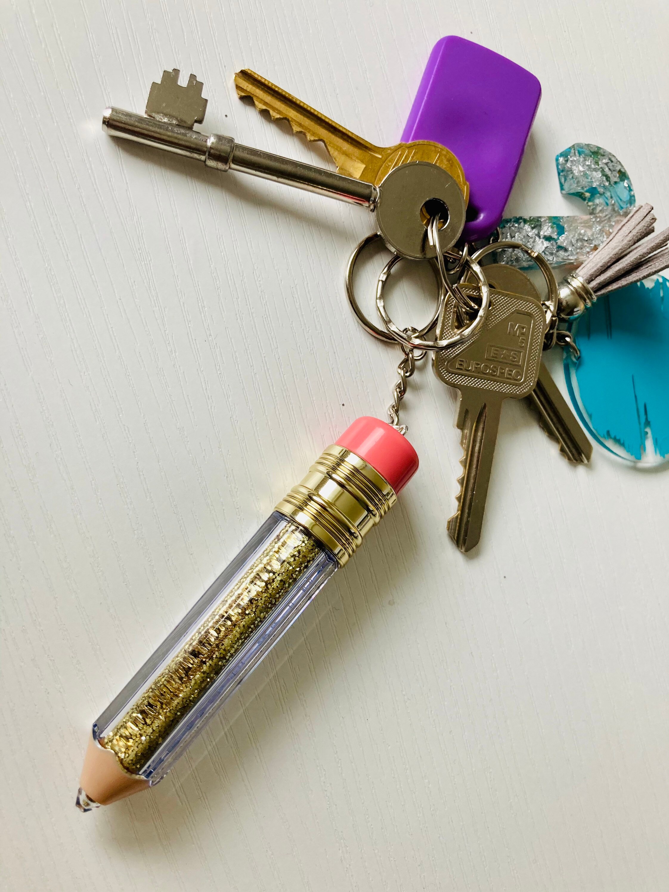 Teacher Keychain/ Teacher Keyring/ Glitter Pencil Keyring/ Etsy