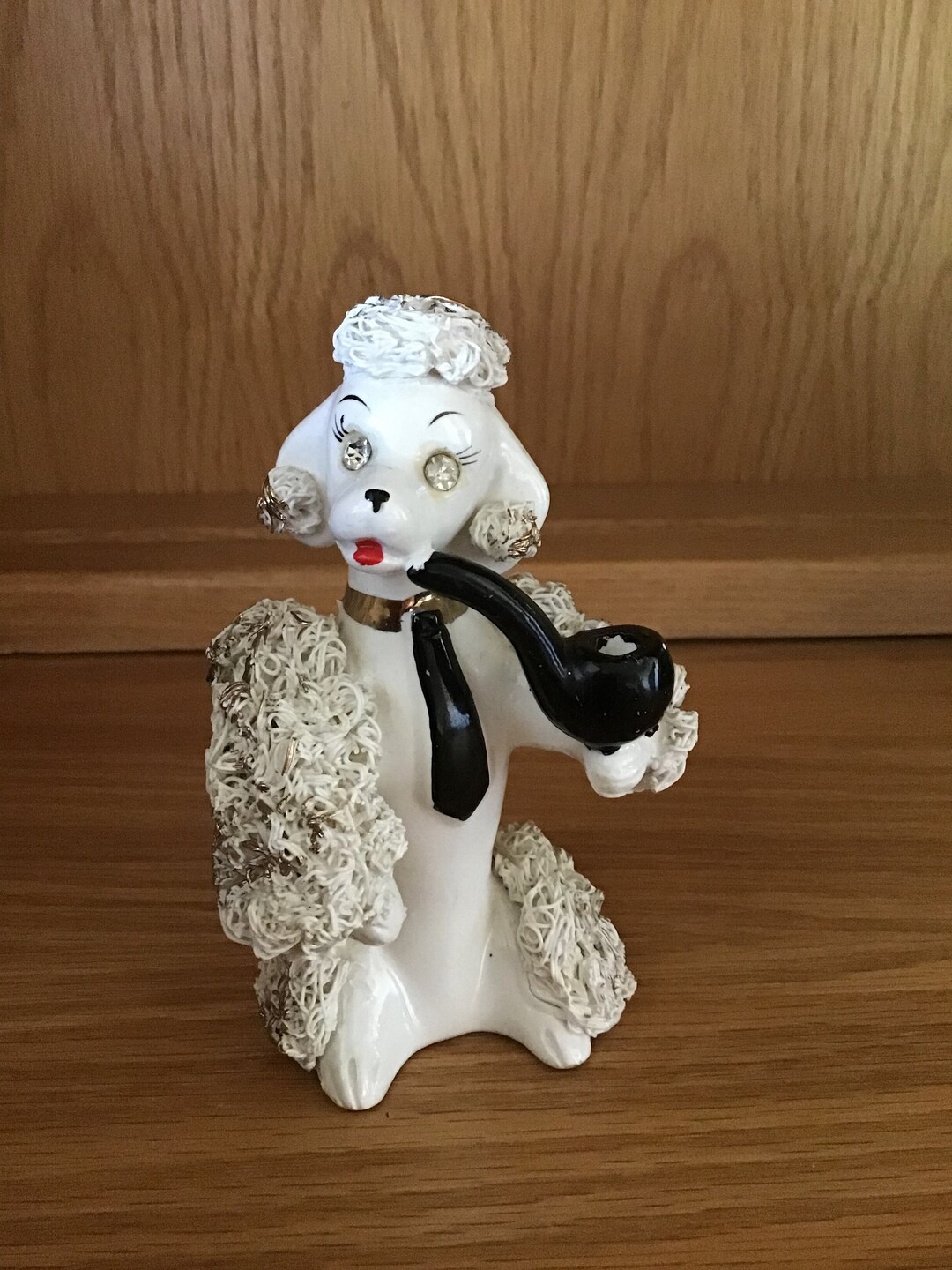 Vintage Poodle Figurine With Spaghetti Trim Necktie and Pipe Etsy