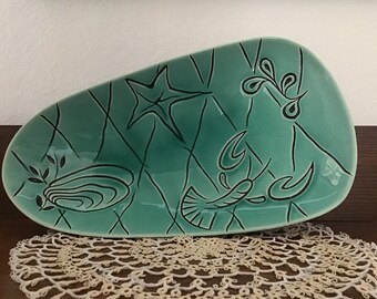 Mid-Century Modern CA ROSELANE "Aqua Marine" Line Bowl Rare 1940s