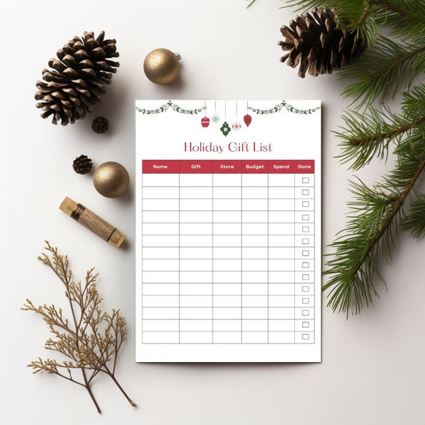 Christmas Gift List, Holiday Gift List, Editable Gift List Tracker, Printable Christmas Gift List Tracker, Holiday Gift Ideas