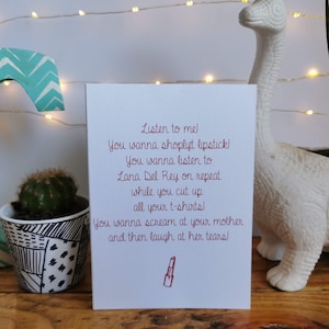 Tarjeta de felicitación de drama adolescente con boca grande, monstruo hormonal, monstruo hormonal, cumpleaños