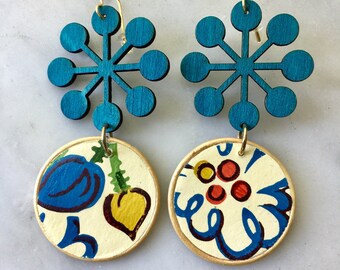 Provincial Border Statement Earrings - Lightweight Dangle -  Mid-century Modern Vintage Wallpaper Border Trim