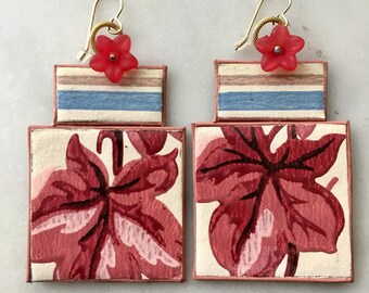 Autumn Ivy Statement Earrings - Lightweight Dangle -  Mid-century Modern Vintage Wallpaper Border Trim