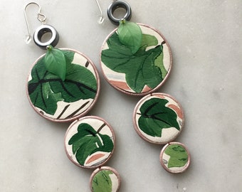 Ivy Vine Statement Earrings - Lightweight Chandelier -  Mid-century Modern Vintage Wallpaper Border Trim
