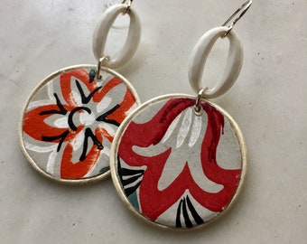 Springtime Statement Earrings - Lightweight Dangle - Mid-century Modern Vintage Wallpaper Border Trim