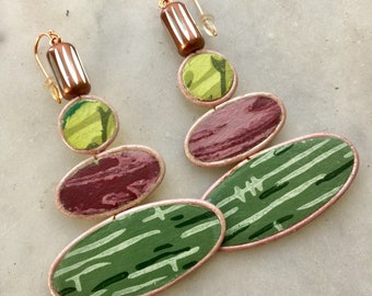 Chartreuse Swag Statement Earrings - Lightweight Chandelier -  Mid-century Modern Vintage Wallpaper Border Trim