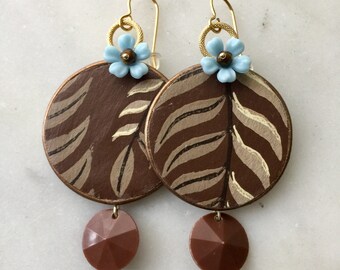 Autumn Fern Statement Earrings - Lightweight Dangle -  Mid-century Modern Vintage Wallpaper Border Trim