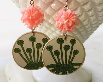 Modern Beauty Statement Earrings - Lightweight Dangle -  Mid-century Modern Unique Wallpaper Border Trim