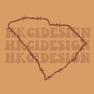 May include: A brown barbed wire outline of the state of South Carolina with the text "HK CIDESIGN" repeated three times.