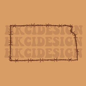 May include: A brown barbed wire frame with the text "HKCIDESIGN" repeated three times inside the frame.