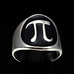 Anillo con símbolo matemático de plata de ley, símbolo de la antigua letra griega Pi con esmalte negro, plata 925 muy pulida