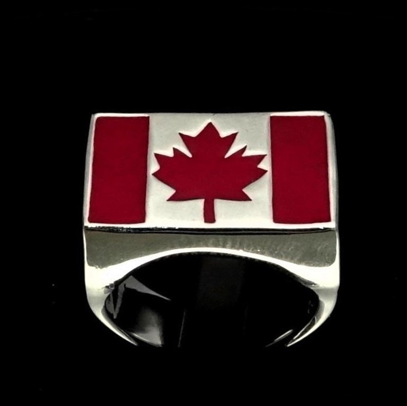 Sterling silver Canadian Flag ring Canada shops Maple Leaf with Red enamel high polished 925 silver men's ring