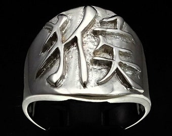 Sterling silver Zodiac ring Monkey Chinese letter symbol high polished 925 silver